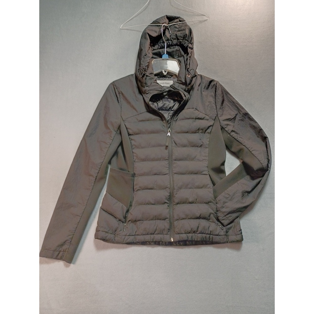 Calvin Klein Performance Womens Black Hooded Puffer Jacket Hybrid Full Zip Small